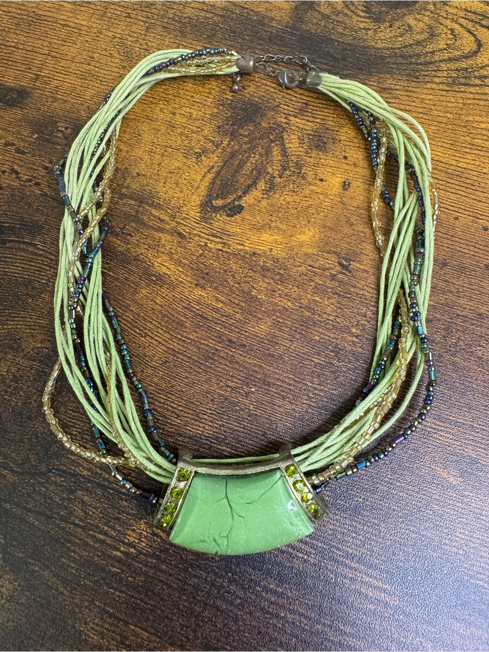 Vintage Lime Green Multi-Strand Statement Necklace